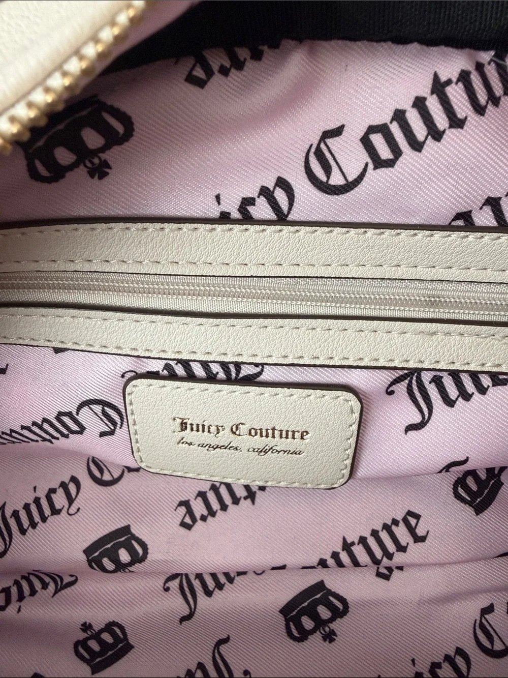 Juicy Couture Cream Dome Satchel with Heart Charm and Teddy Accent
